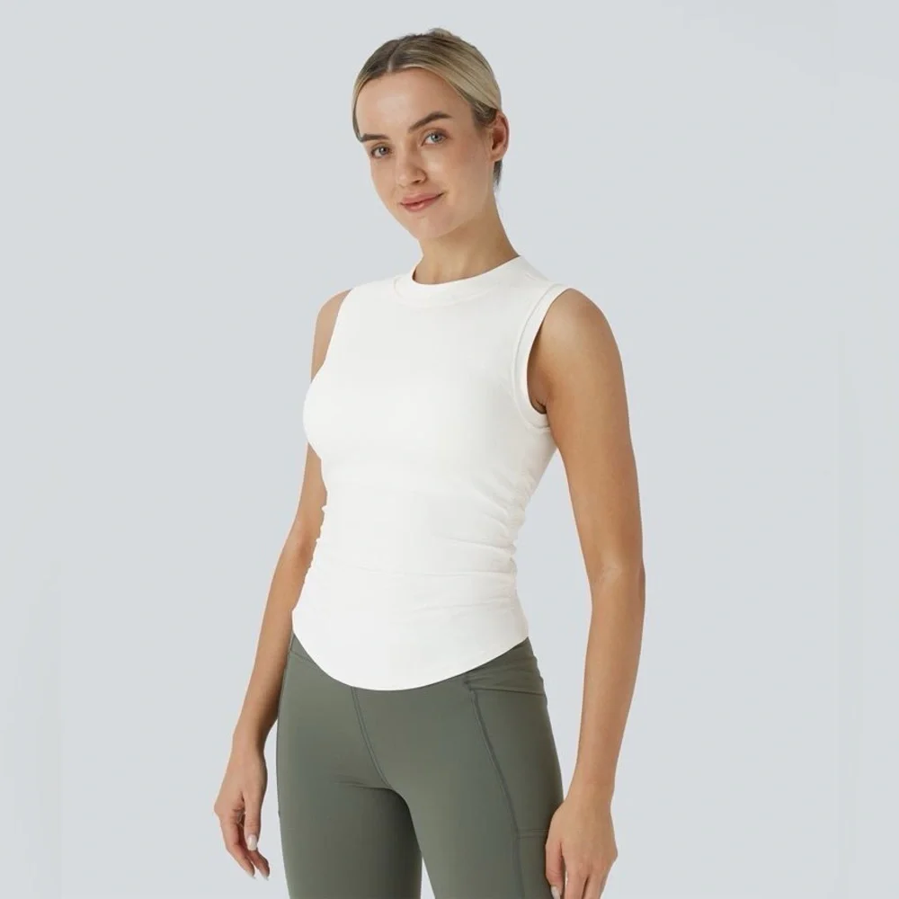 Halara Softlyzero™ Stand Collar Ruched Curved Hem Skinny Yoga Tank Top-UPF50+ XS